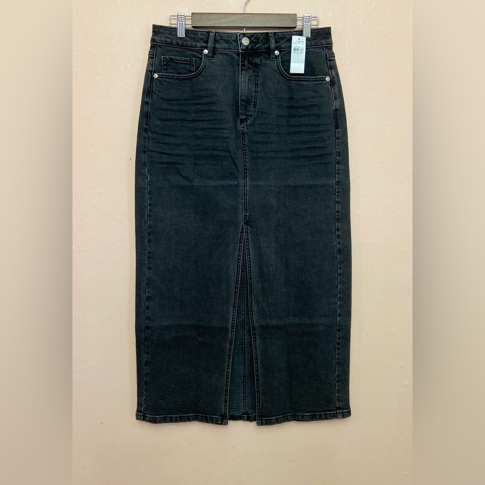 LOFT Denim Front Slit Pocket Midi Skirt